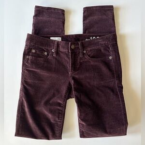 GAP Dark Plum Purple Brown Velvet Skinny Jeans